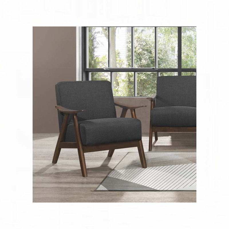 Fauteuil rembourré en bois, H 31,5 po x l 28,5 po x P 30 po, Gris foncé