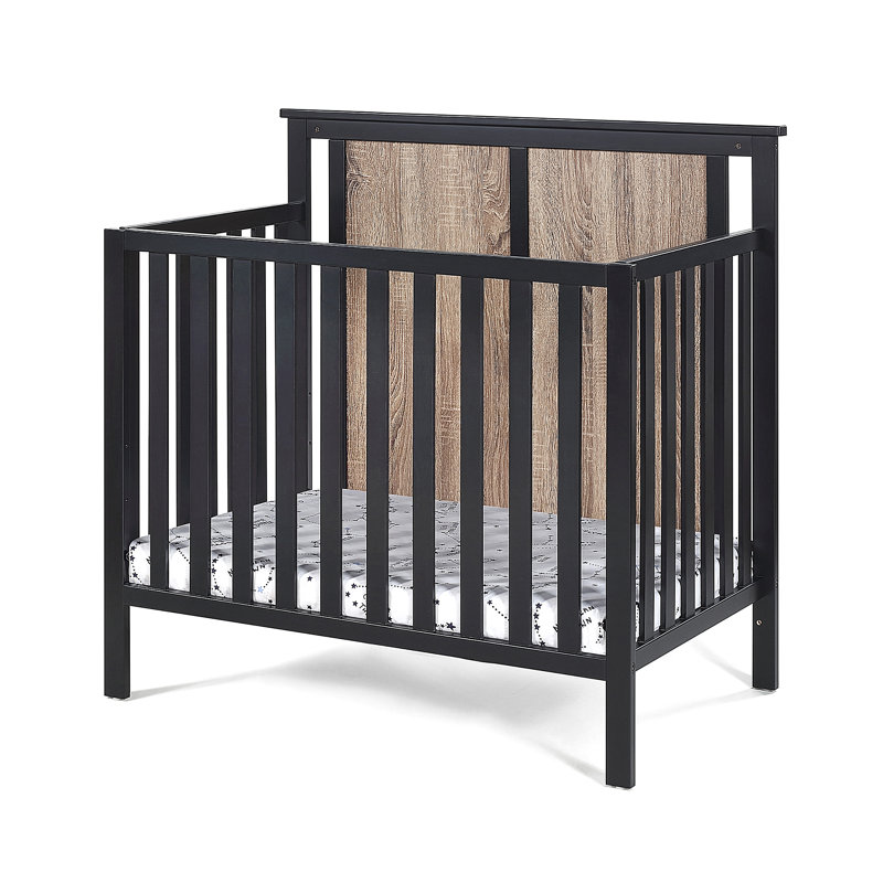Mini lit de bébé avec surmatelas Rockport, Brun-noir