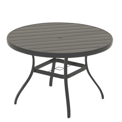 Round Patio Table For Outdoor, All - Weather Metal, 40.6"X40.6", Umbrella Hole, Black Backyard And Deck Outdoor 4 6, Steel Dining With Adjustable Modern Design Poolside