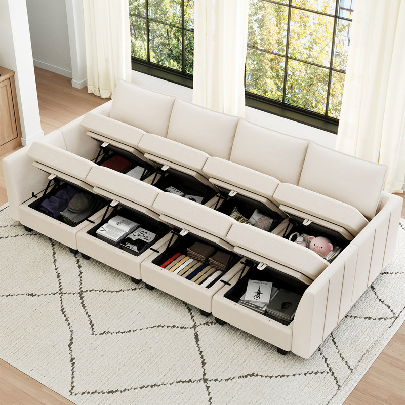 Canapé modulaire en forme de U variable de 112,6 po Allinson, Velours beige