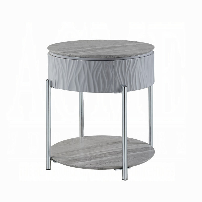 Table de bout grise et brillante grise avec tiroir