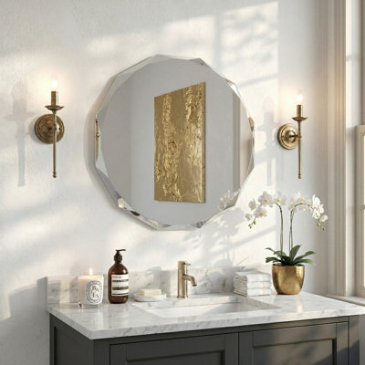 Beveled Frameless Round  Wall Mirror Bathroom Vanity Mirror