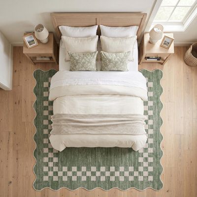 Scalloped Washable Area Rug with Non Slip Backing