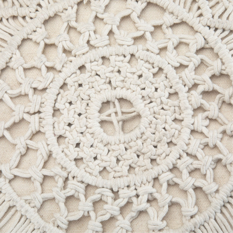 Pouf rond 18 po en macramé de coton naturel tissé à la main