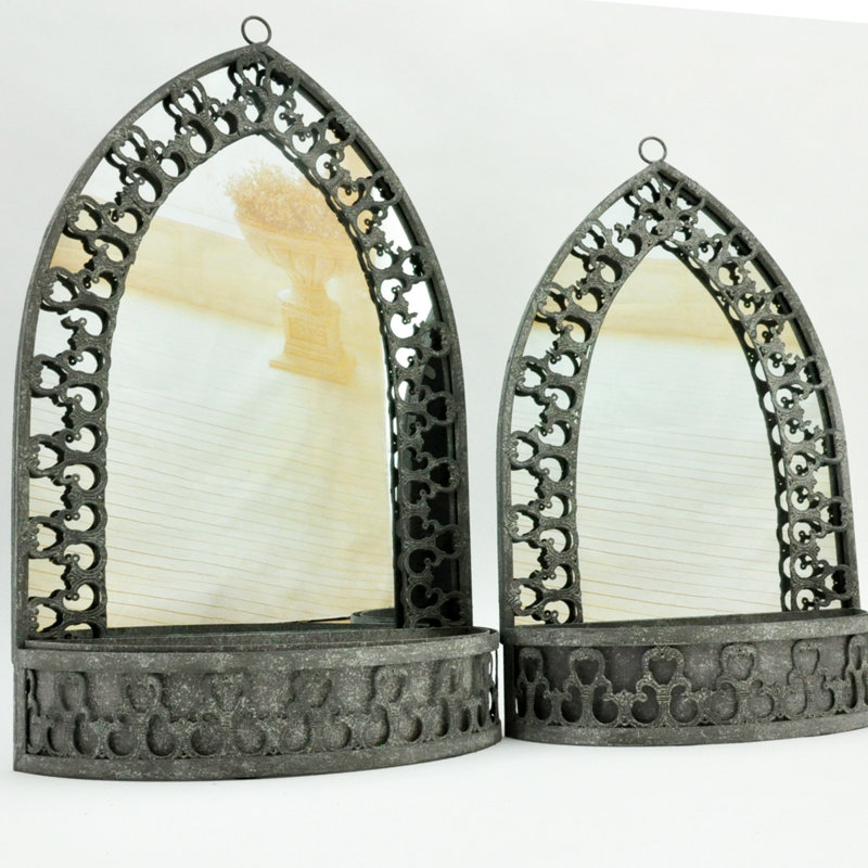 Oluf 2 Piece Rustic Finish Garden Mirror Planter Set | Metal Wall Hanging for Indoor & Outdoor Decoration