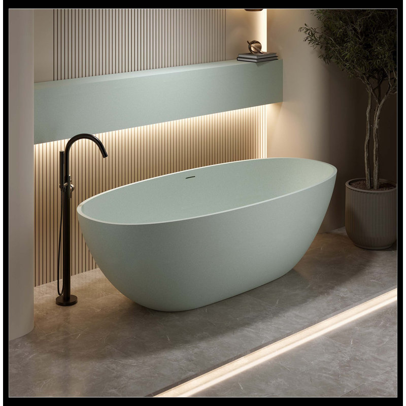 Baignoire de trempage autoportante en résine de 63 po à surface solide avec trop-plein et bonde escamotable 63 po
