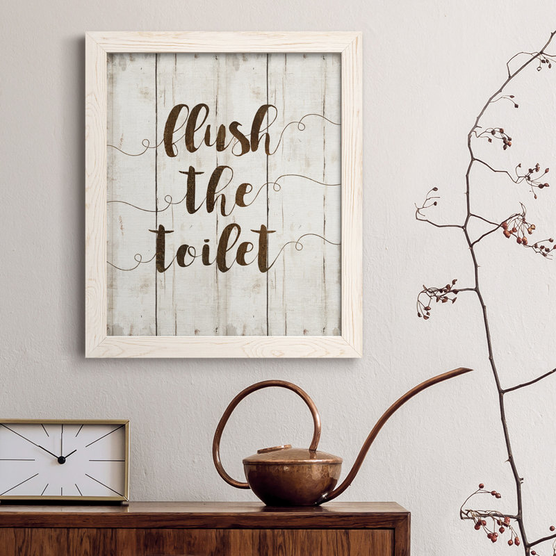 «Flush the toilettes», art textuel sur toile, H 37,5 po x l 27,5 po x P 1,5 po, Blanc