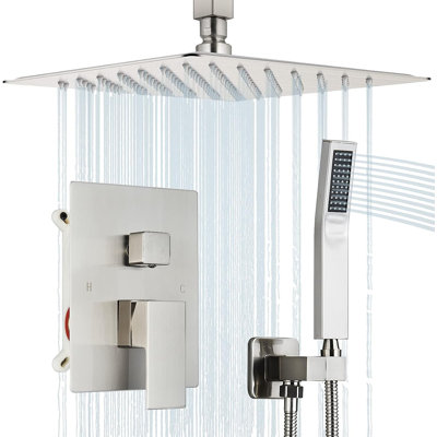 Brushed Nickel Shower System, Bathroom 10 Inches Rain Shower Head with Handheld