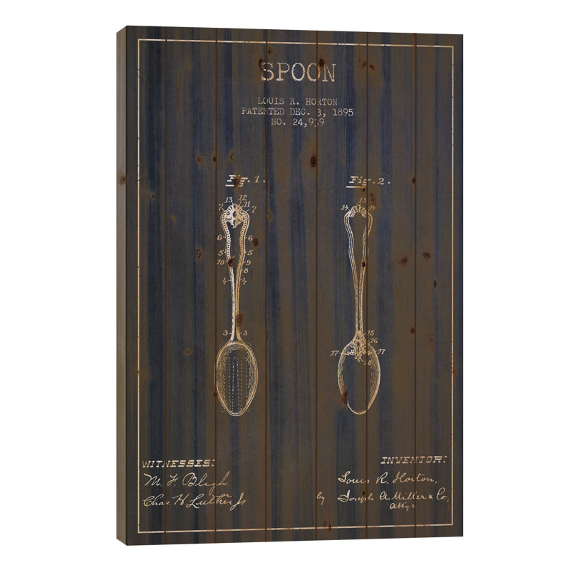 «Spoon», bleu marine, brevet sur plan imprimé sur bois par Pixel Aged, H 40 po x l 26 po x P 1,5 po