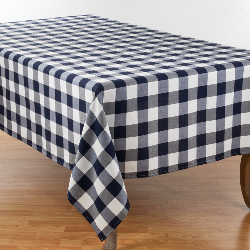 Salerno Buffalo Plaid Tablecloth, 70" W x 104" L, Navy/White