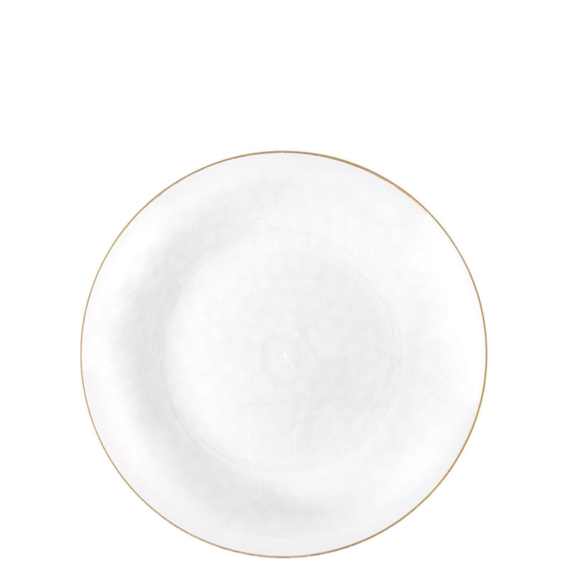 Assiettes transparentes martelées rondes blanches de 7 pouces avec bordure dorée Ecoqualité pour 110 invités