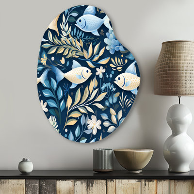 Coastal Tranquillity Seaside Fish Pattern - Coastal Pear Shape Asymmetric Metal Wall Art