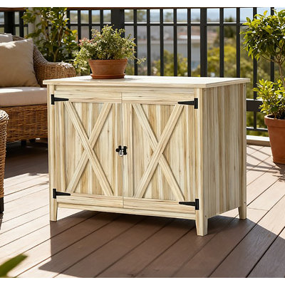 Outdoor Wooden Storage Cabinet With Shelf And Double Doors