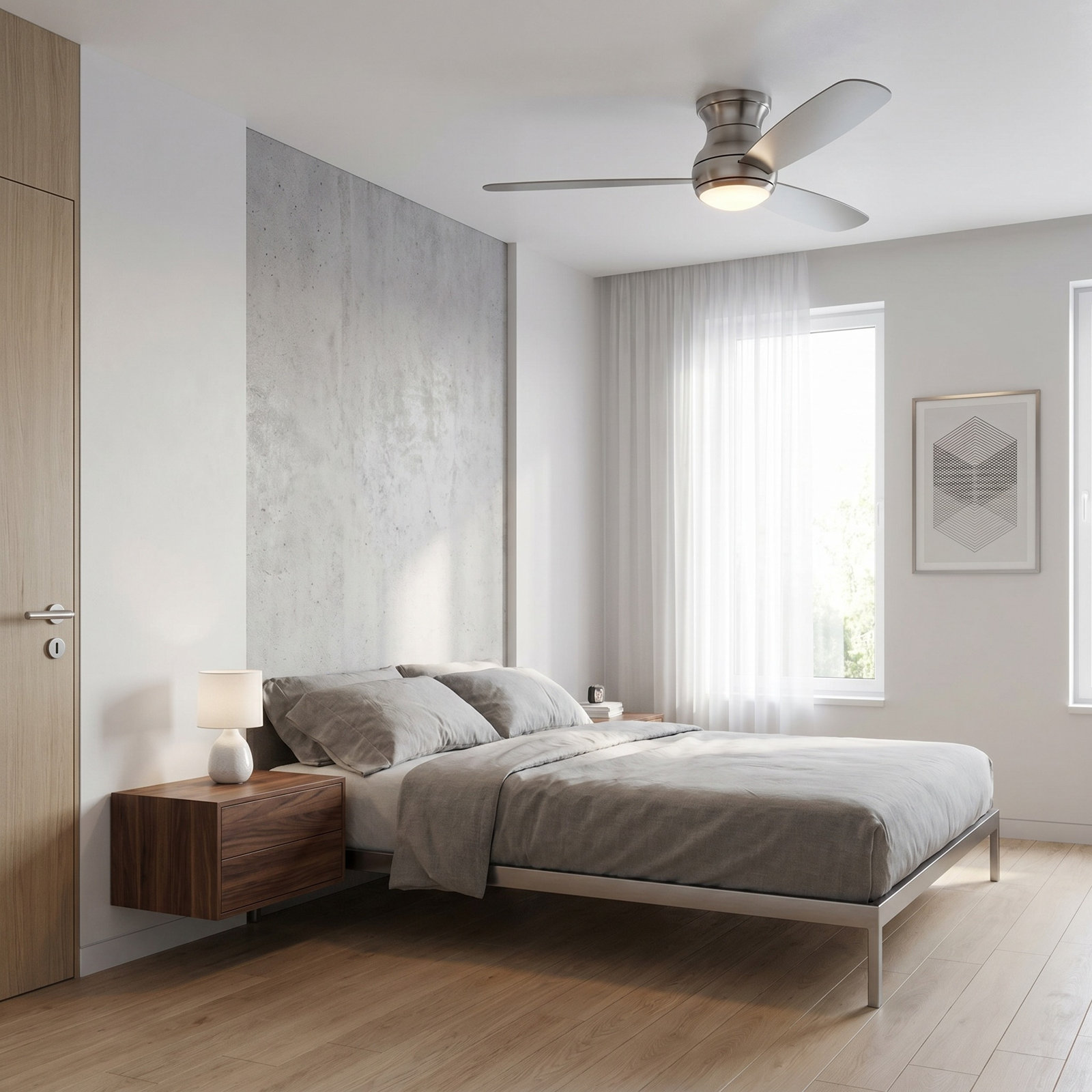 Keed 52'' 3 Blade Ceiling Fan with LED Light Kit, Silver, Brushed Steel