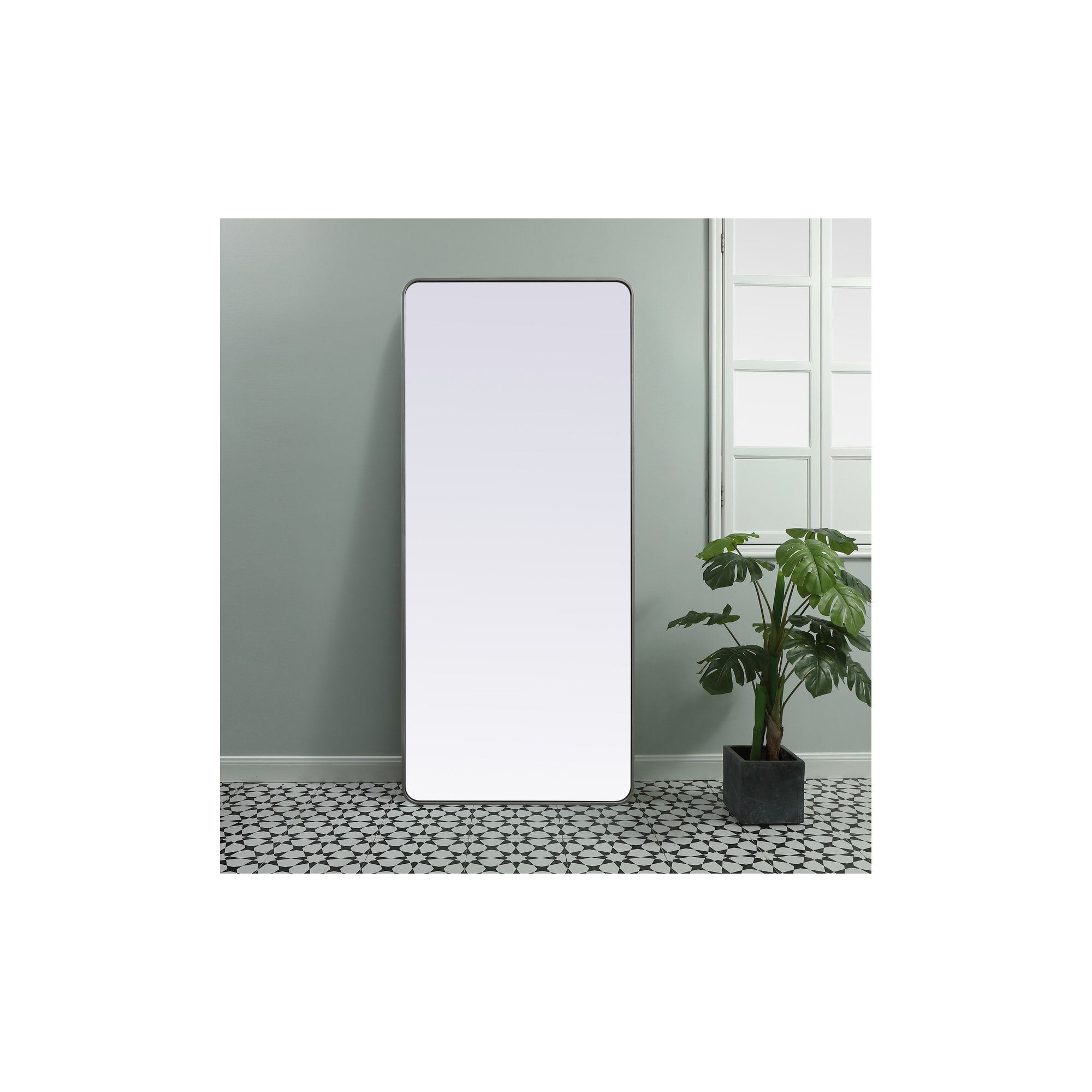 Sabine Metal Rounded Rectangle Wall Mirror, Silver, 72" x 32"