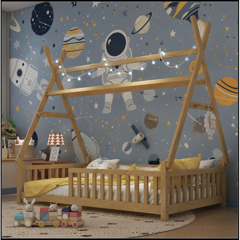 Lit simple avec lumière et toit pour un jeu créatif et un sommeil confortable, Twin, White