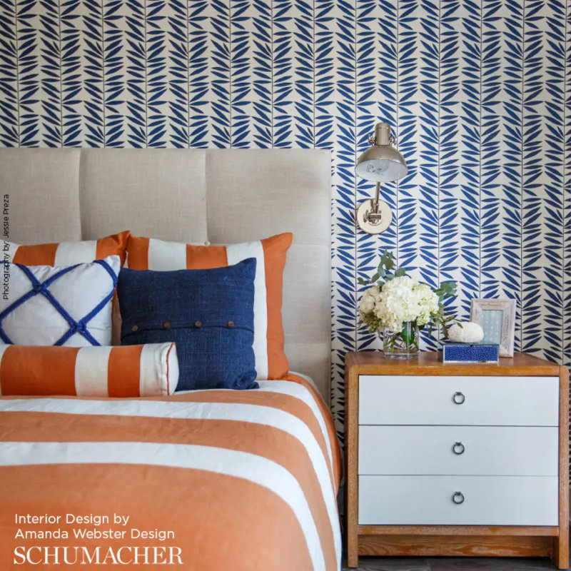Leaf Stripe Wallpaper, Marine