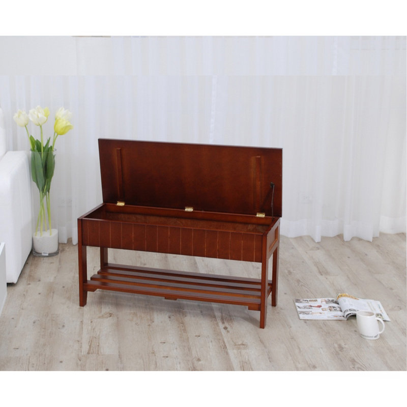 Banc à chaussures en bois massif de qualité avec rangement, cerisier, Cherry