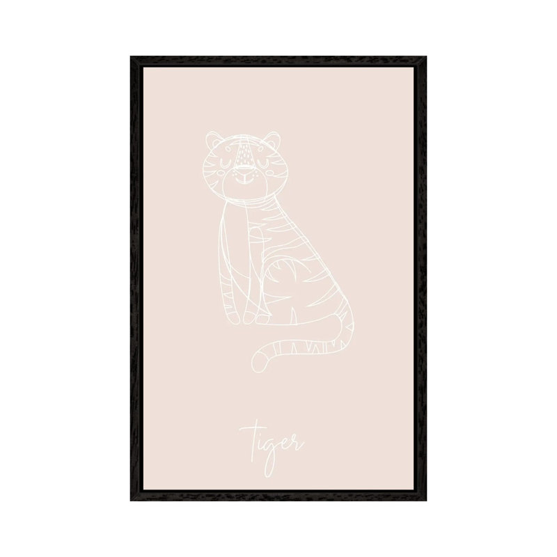 Nursery Tiger Line Art 1 Piece Wall Art on Canvas, 66.04 cm H x 45.72 cm W, Black Framed