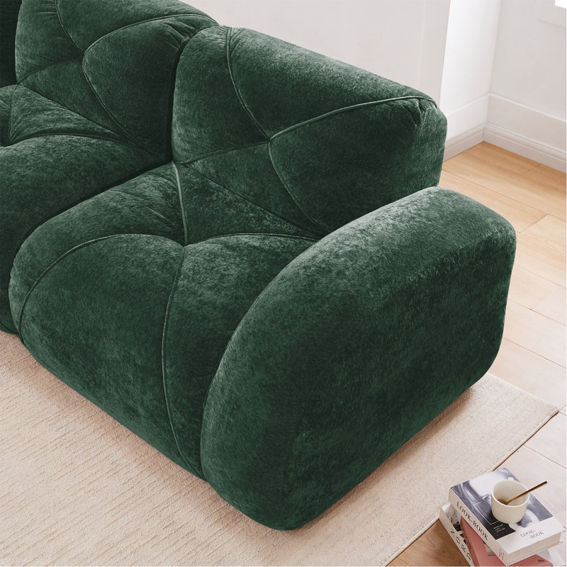 Canapés capitonnés à 2 places avec canapé sans os, tissu en velours doux, conception antidérapante inférieure, éponge haute densité 32D, conception ergonomique inférieure, aucun assemblage requis, convient aux salons, vert