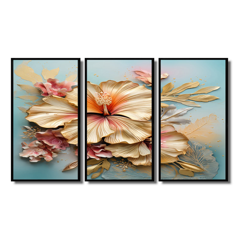 Ensemble de salon Adams - Hibiscus Wall Art, H 28 po x l 36 po x P 1 po, Cadre flottant noir