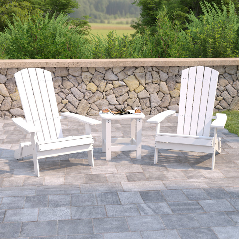 Balasi Indoor/Outdoor Folding Adirondack Chairs with Side Table, White