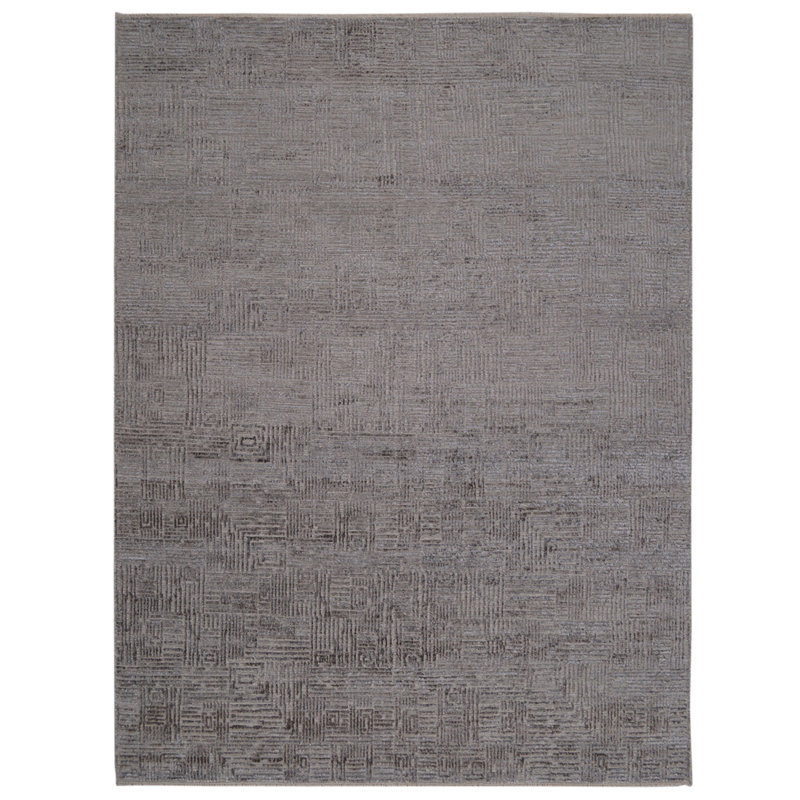 Tapis rectangulaire en laine / viscose noué à la main de couleur unie rectangulaire en nickel, Rectangle 8 pi x 10 pi