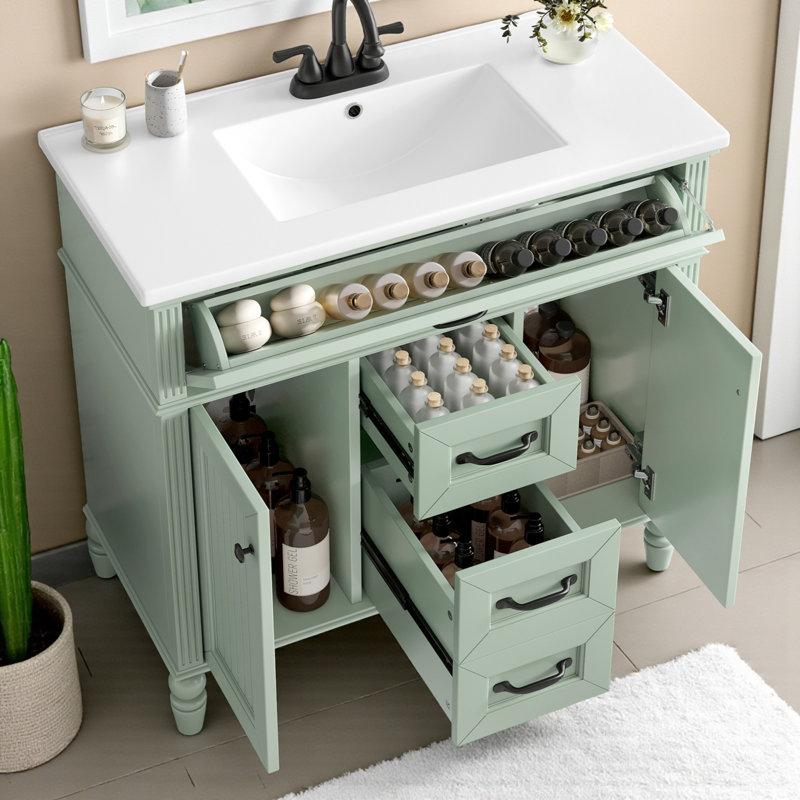 Ensemble de meuble-lavabo simple 36 po avec plateau en céramique, Vert / noir