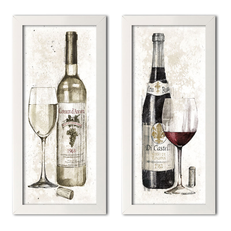 «Pencil Wine I and Pencil Wine II», ensemble de 2 reproductions d'impressions, H 20 po x l 10 po, Impression encadrée, Blanc