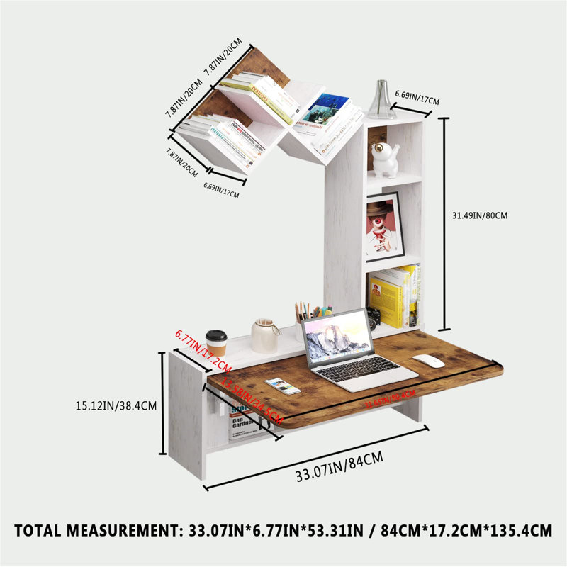 Folding Wall Mounted Drop Leaf Table, Foldable Desk With Moveable Cabinets, Floating Laptop With Convertible Storage Shelves, Multifunctional Computer Workstation In Home For Space Saving