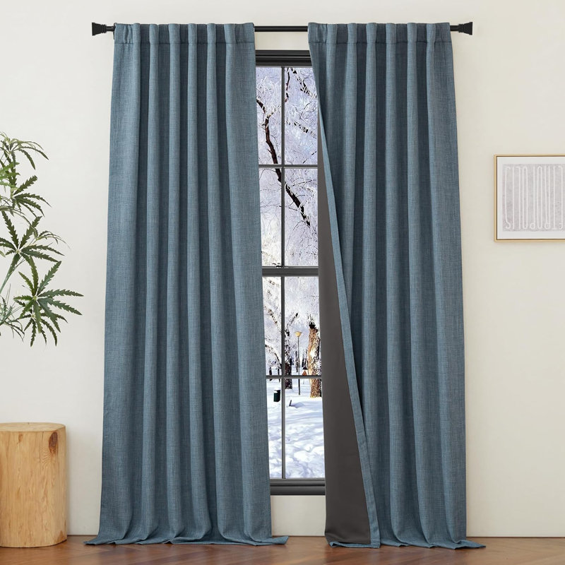 NICETOWN Thick Linen 100% Blackout Curtains 2 Panels, Pinch Pleated Room Darkening Thermal Curtains Sound Reducing Window Treatments for Bedroom/Living Room