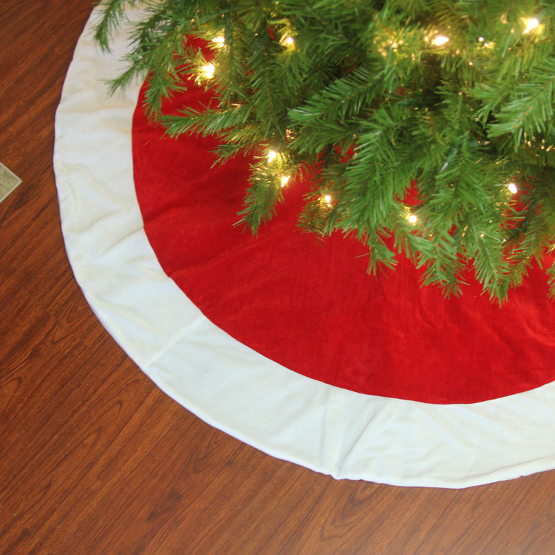 Jupe d'arbre de Noël rouge 60 po avec bordure blanche 60 po