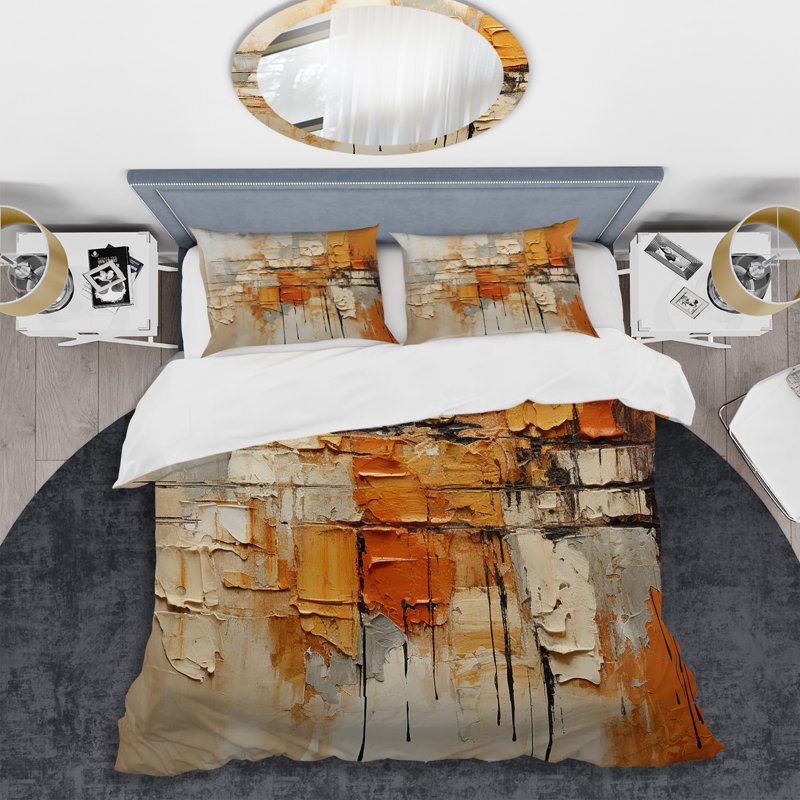 Ensemble de housse de couette Orange Impressions III - Abstract Collages, Housse de couette pour grand lit et 2 taies décor