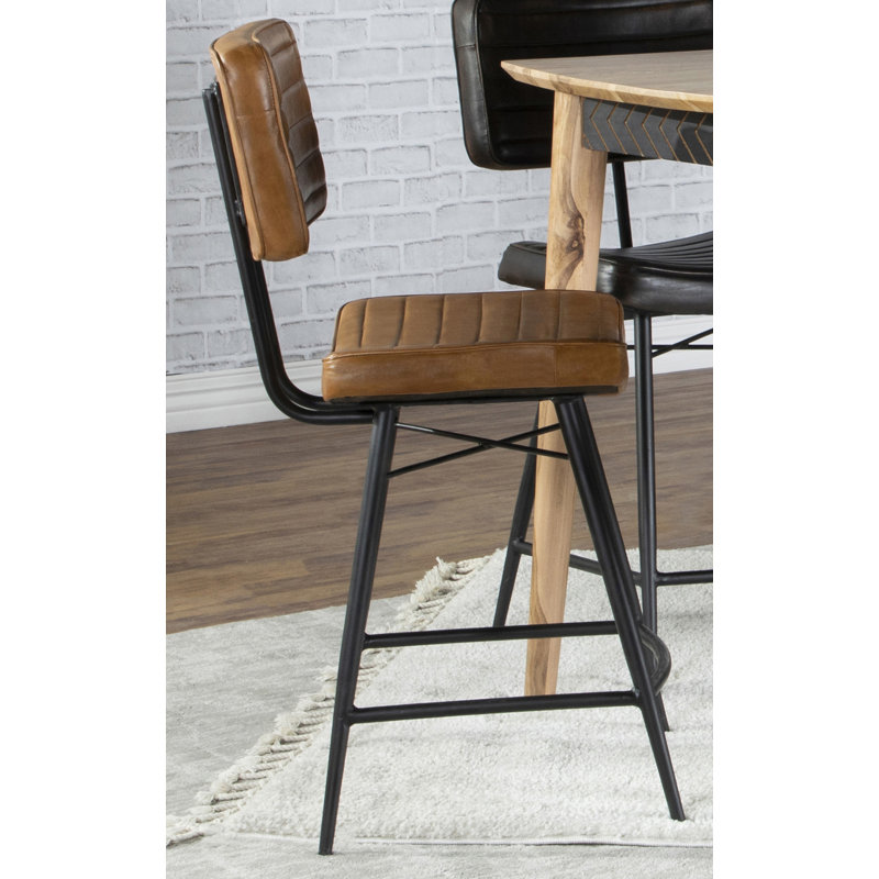 Upholstered Counter Stool with Metal Frame, Brown