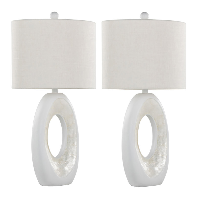 Lampe de table contemporaine 29 po Pearl en blanc mat, coquille naturelle et abat-jour en lin blanc de Grandview Gallery par LumiSource - ensemble de 2