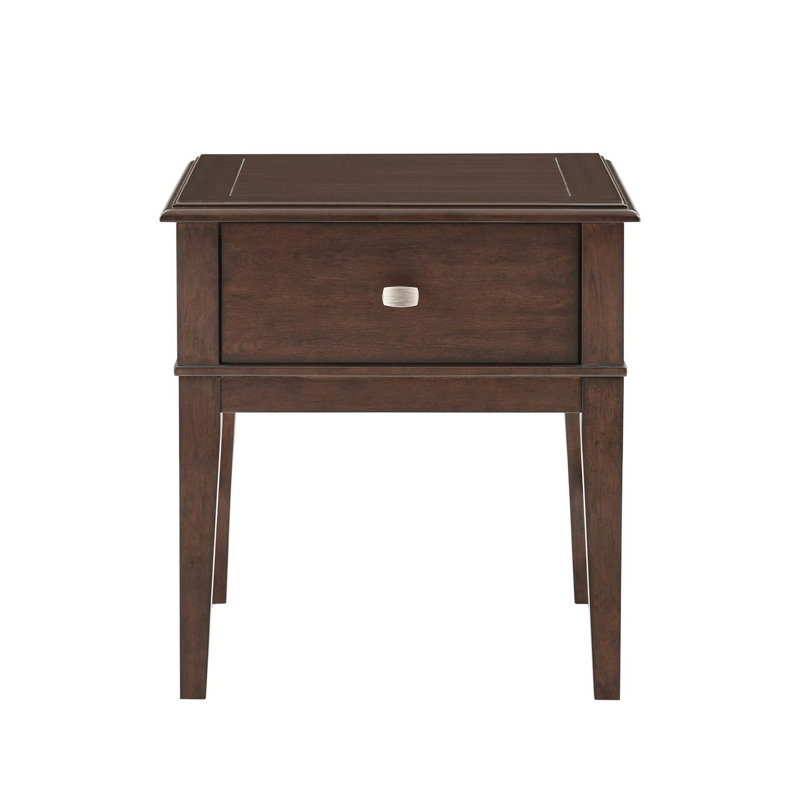 Table de bout classique avec tiroirs avec port de chargement USB et finition brune