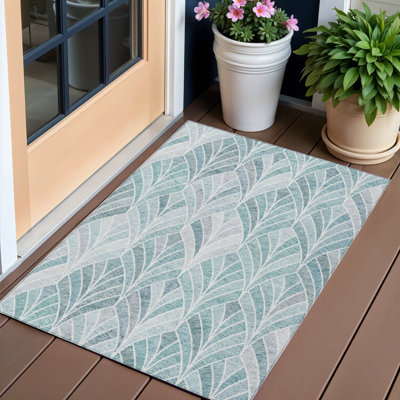 Tapis extérieur lavable à motif géométrique vert menthe 3 'x 5' Aqua