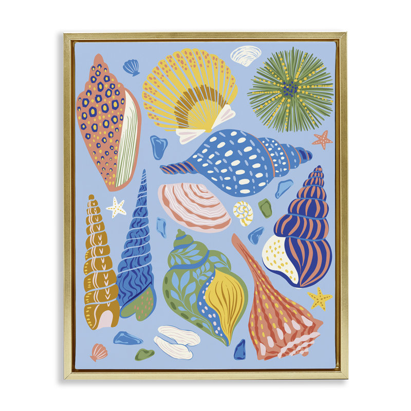 «Summer Fun Seashells» par Arrolynn Weiderhold, H 21 po x l 17 po, Cadre flottant métallique doré