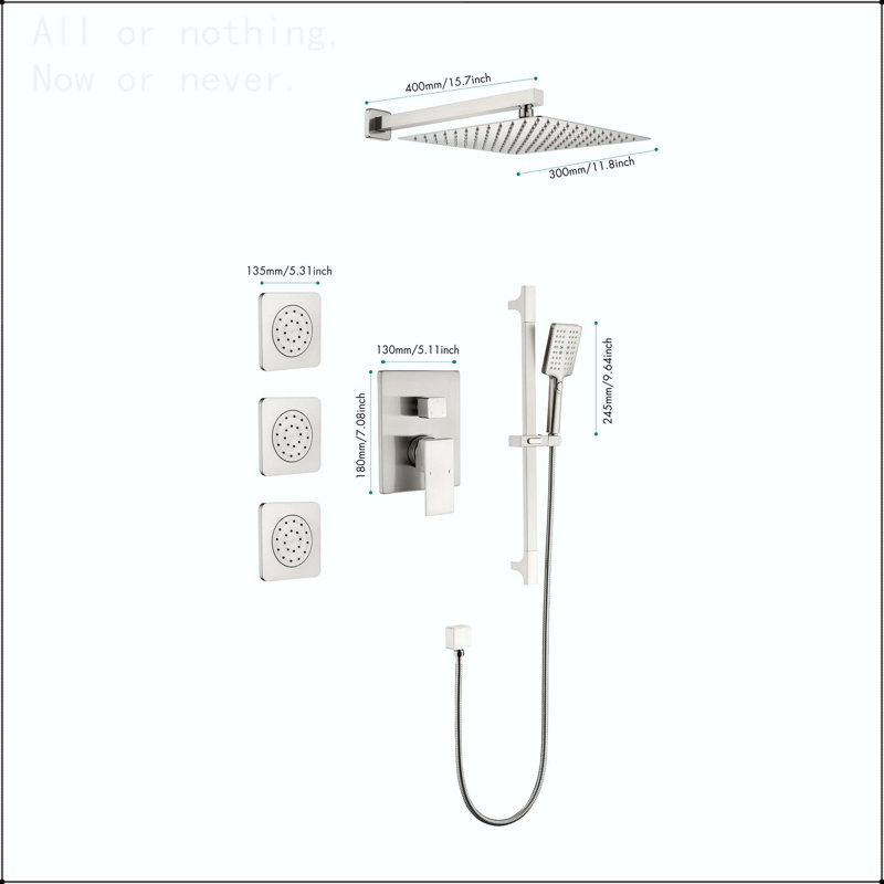 Système de douche mural multifonctionnel avec jets pour le corps, nickel brossé, Nickel brossé