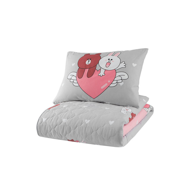Couvre-lit 100% coton Abital gris / rose / brun, Couvre-lit 61 po x 79 po