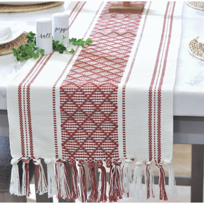 Boho Cotton Woven Table Runner With Tassels