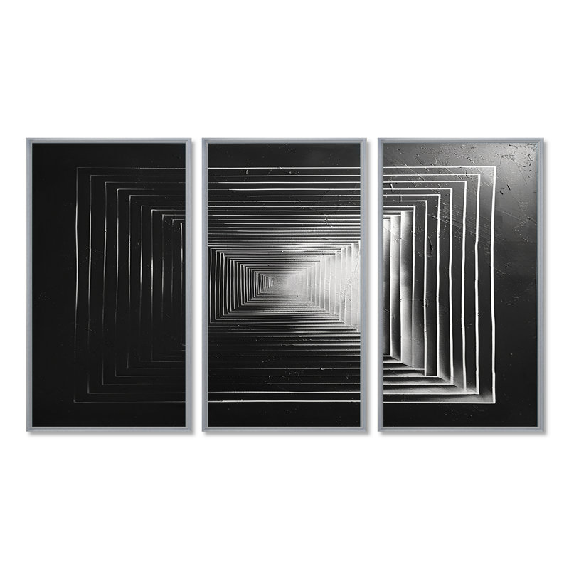 Dadabo - ensemble d'art mural géométrique, H 40 po x l 60 po x P 1 po, Encadrement argenté