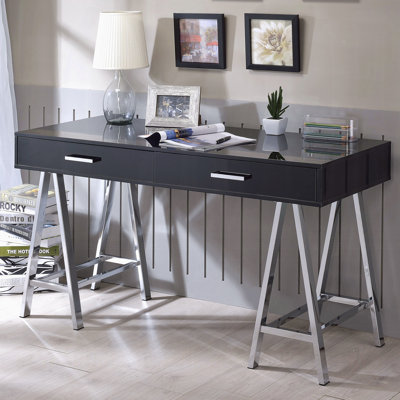 Bureau d'écriture noir à 2 tiroirs noir brillant