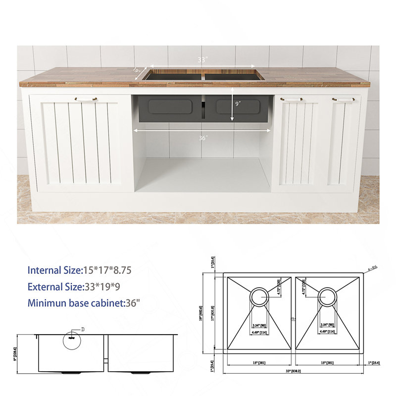 Évier de cuisine encastré à double cuve 50/50 en acier inoxydable de calibre 16 avec cuves profondes de 9 po