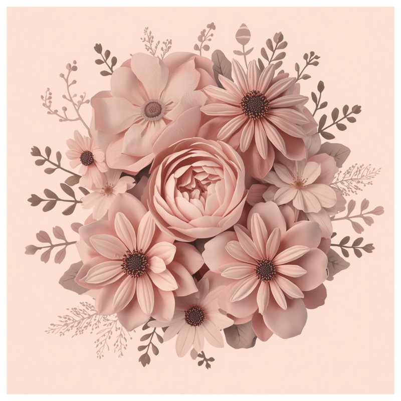 Tapisserie murale bouquet floral rose - décoration murale fleurs, H 50 po x l 60 po avec 4 œillets