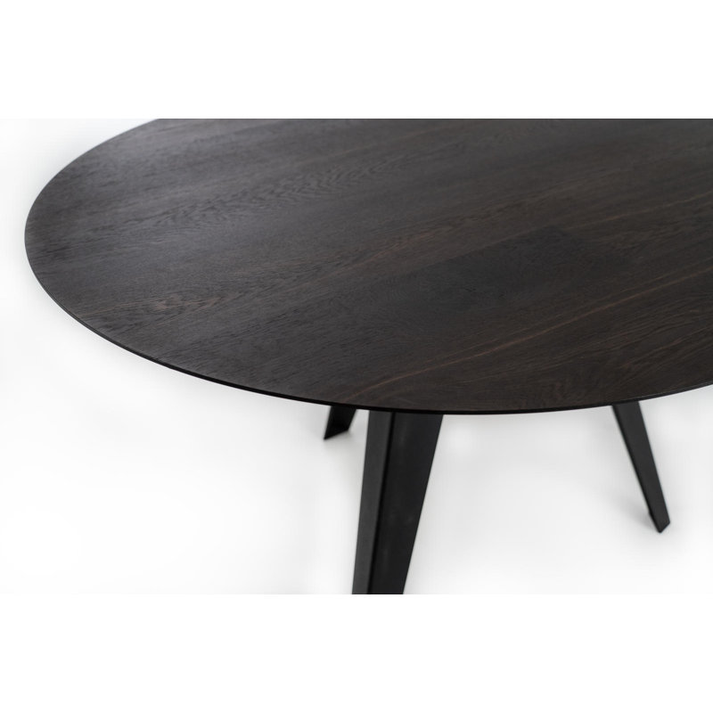 Leedey Oak Round Wood Top Dining Table, Thermo Burnt Oak
