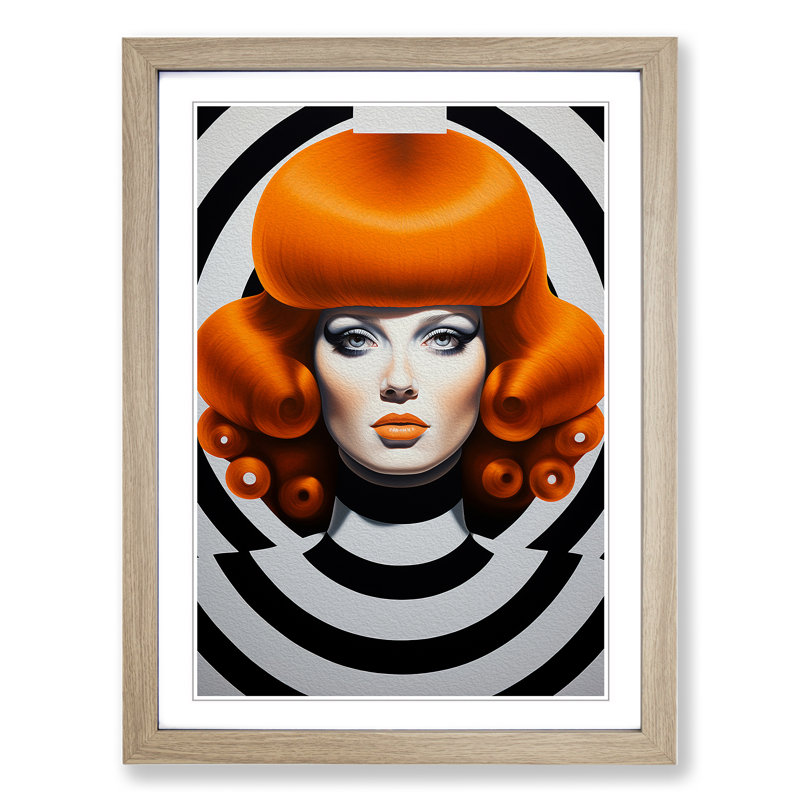 Woman With Curls Op No.2 - Single Picture Frame Print on Wood, 46cm H x 34cm W x 2cm D, Oak