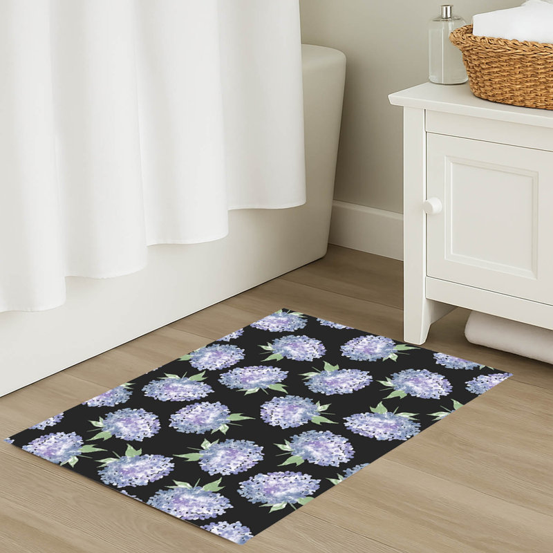 Tapis de bain Hydrangea Love, Gris anthracite, Simple - L 24 po x l 17 po