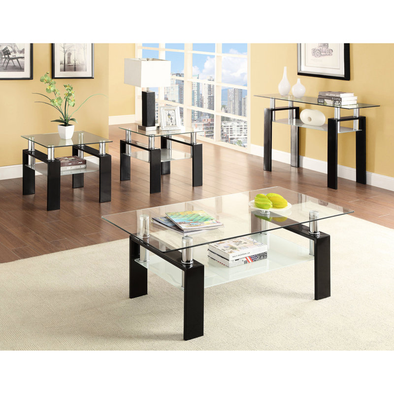 Table de bout carrée à 1 tablette carrée en verre noir, design intemporel, idéale pour une installation sur table avec tablette simple en noir, élégante et moderne, solution de rangement simple, décor différent