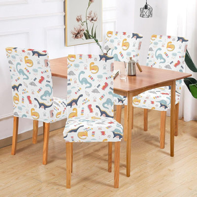 Chair Covers - Multicolor - Kids Dinosaur Design, Washable, Removable, Set Of 2, Chair Protector